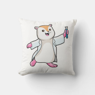 Hamster as Scientist with Test tube Throw Pillow