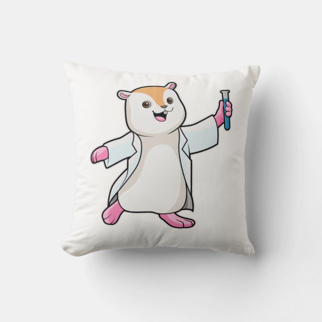 Hamster as Scientist with Test tube Throw Pillow (Front)