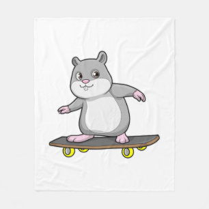 Hamster as Skater with Skateboard Fleece Blanket