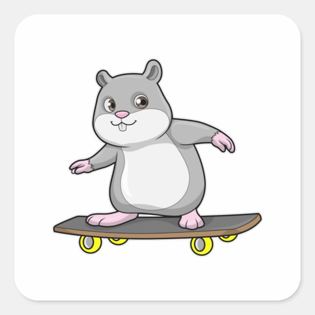 Hamster as Skater with Skateboard Square Sticker (Front)