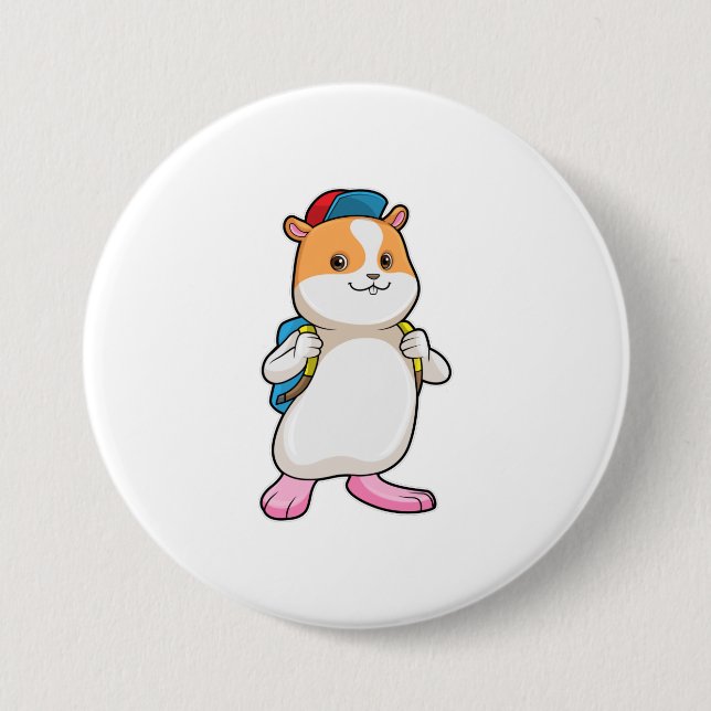 Hamster as Student with Backpack & Cap 3 Inch Round Button (Front)