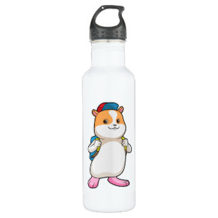 Hamster as Student with Backpack & Cap 710 Ml Water Bottle
