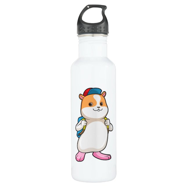 Hamster as Student with Backpack & Cap 710 Ml Water Bottle (Front)
