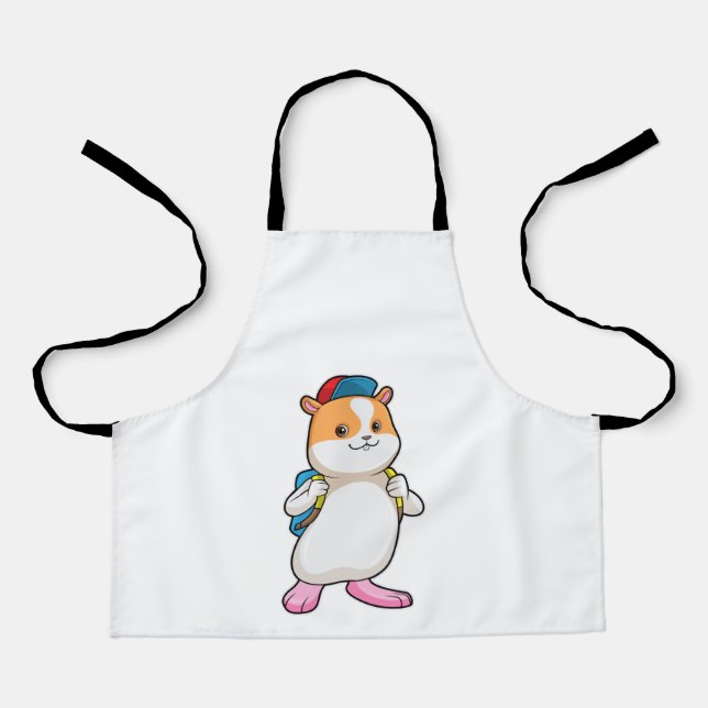 Hamster as Student with Backpack & Cap Apron (Front)