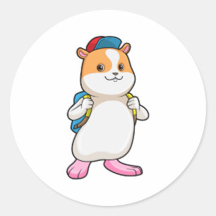Hamster as Student with Backpack & Cap Classic Round Sticker