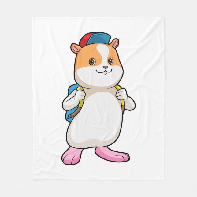 Hamster as Student with Backpack & Cap Fleece Blanket (Front)