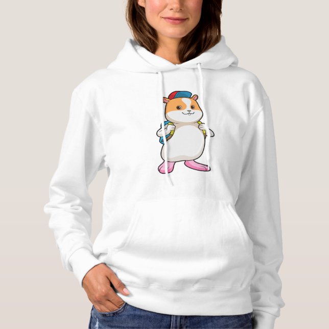 Hamster as Student with Backpack & Cap Hoodie (Front)