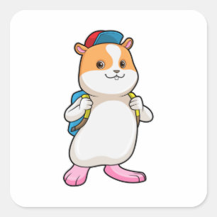 Hamster as Student with Backpack & Cap Square Sticker