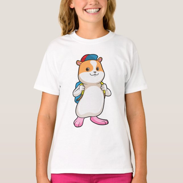Hamster as Student with Backpack & Cap T-Shirt (Front)