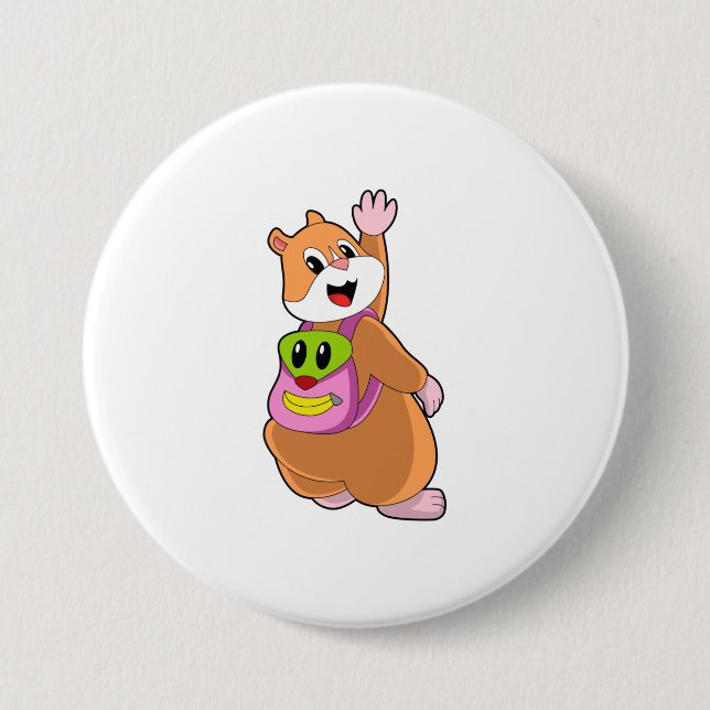 Hamster as Student with Backpack.PNG 3 Inch Round Button (Front)