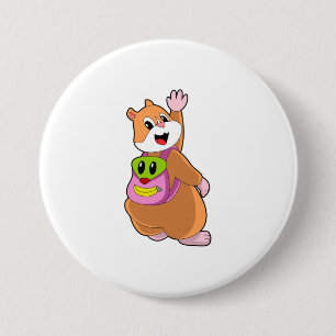 Hamster as Student with Backpack.PNG 3 Inch Round Button