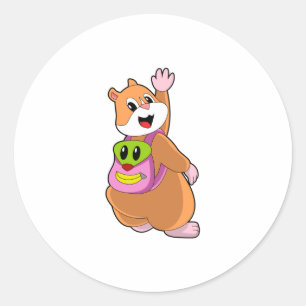 Hamster as Student with Backpack.PNG Classic Round Sticker