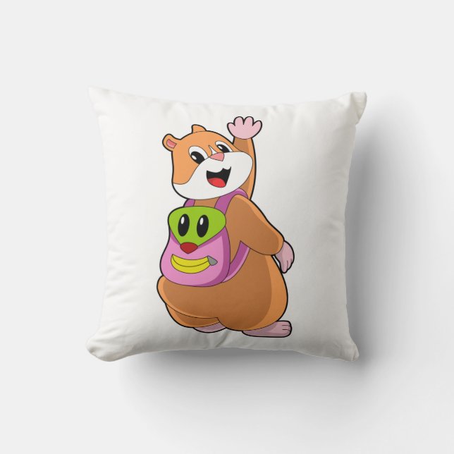 Hamster as Student with Backpack.PNG Throw Pillow (Front)