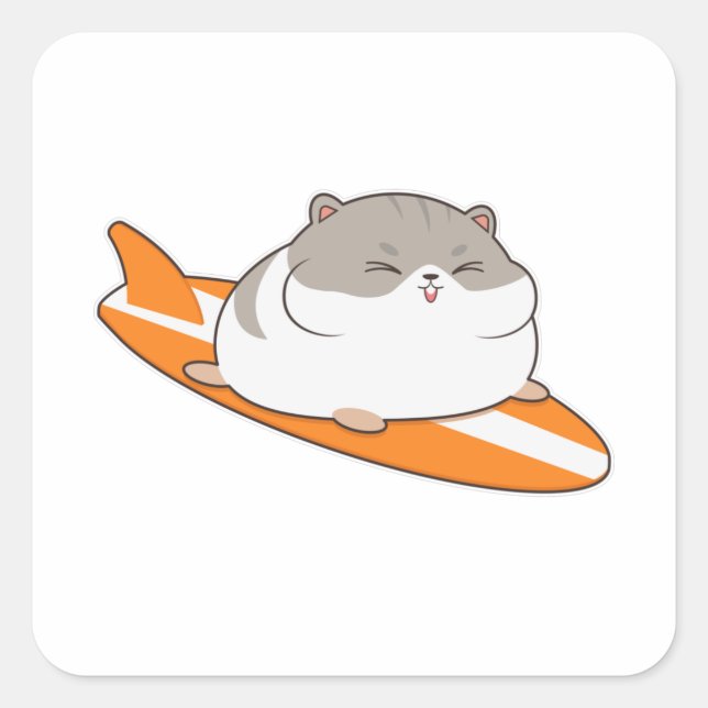 Hamster as Surfer with Surfboard Square Sticker (Front)