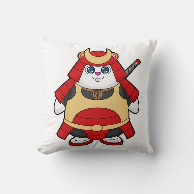 Hamster as Warrior with Armour Throw Pillow (Front)