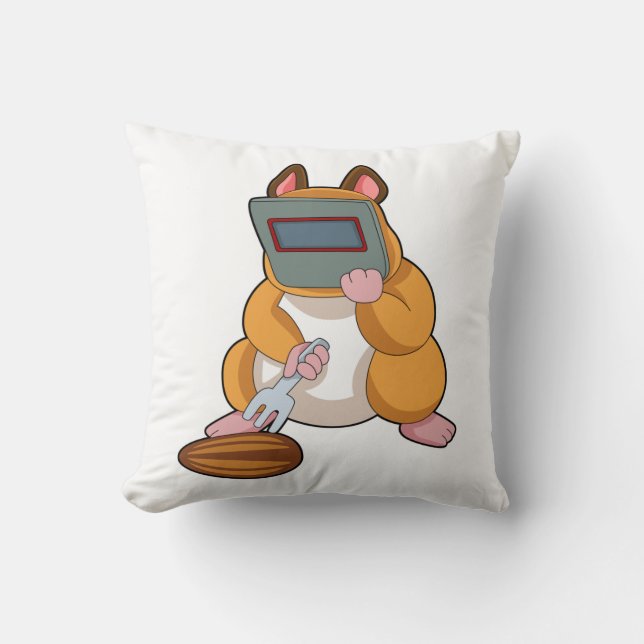 Hamster as Welder.PNG Throw Pillow (Front)
