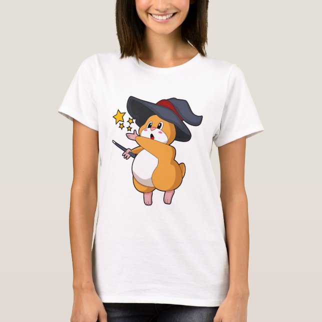 Hamster as Wizard with Magic wand T-Shirt (Front)