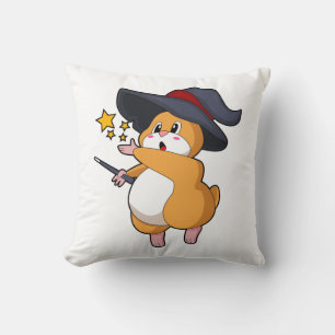 Hamster as Wizard with Magic wand Throw Pillow