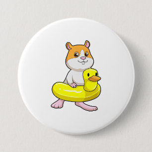 Hamster at Beach with Duck as Swim ring 3 Inch Round Button