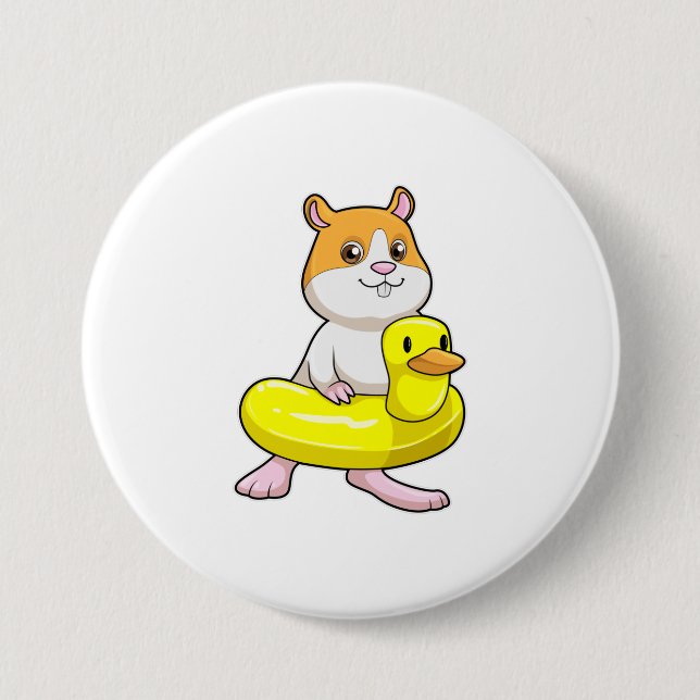 Hamster at Beach with Duck as Swim ring 3 Inch Round Button (Front)