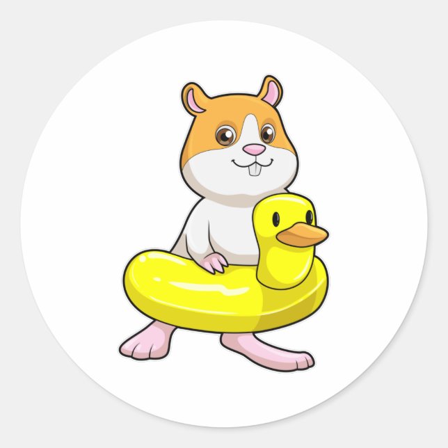Hamster at Beach with Duck as Swim ring Classic Round Sticker (Front)