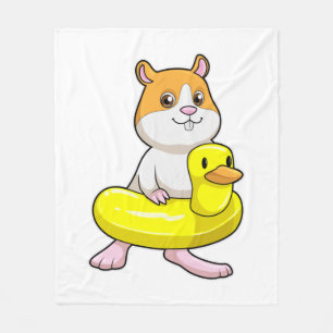 Hamster at Beach with Duck as Swim ring Fleece Blanket