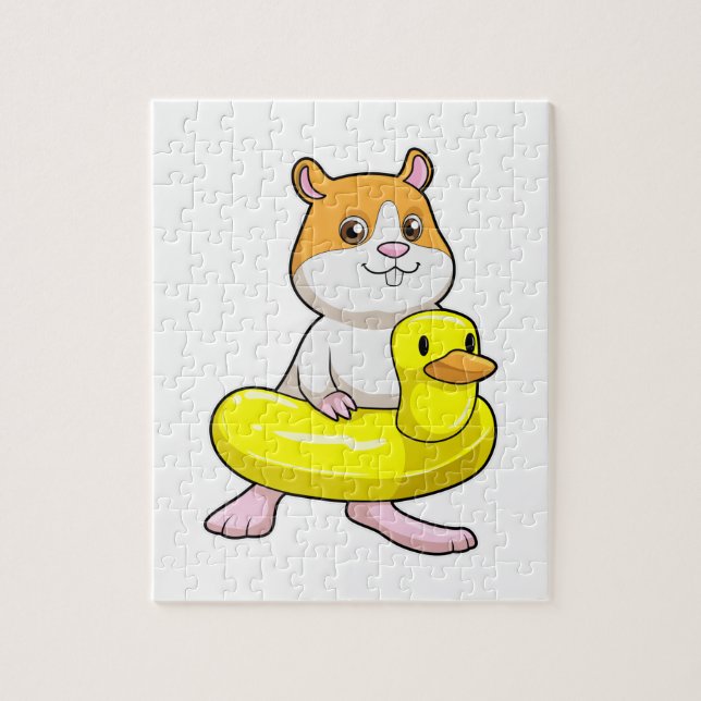 Hamster at Beach with Duck as Swim ring Jigsaw Puzzle (Vertical)