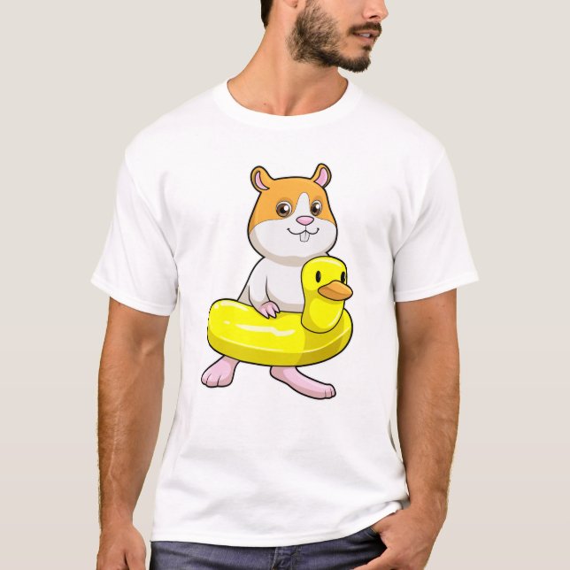 Hamster at Beach with Duck as Swim ring T-Shirt (Front)
