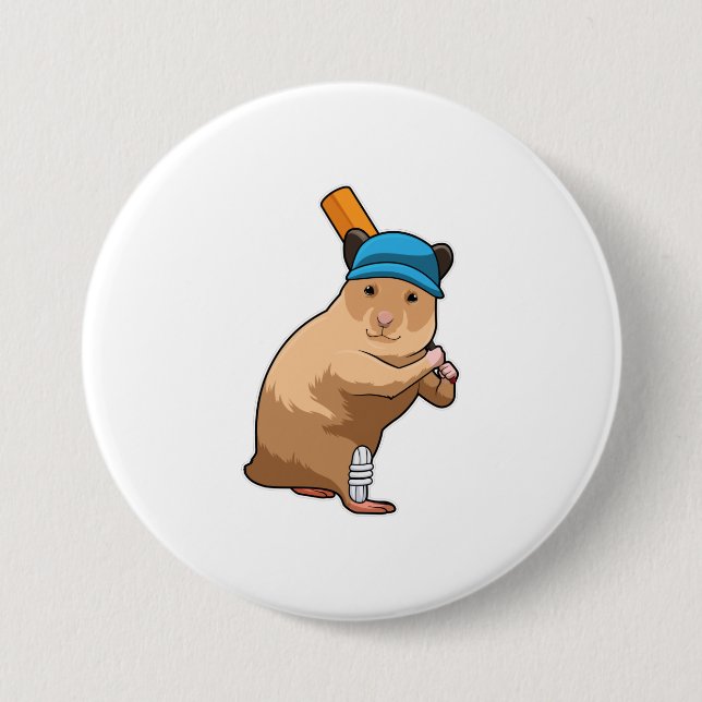 Hamster at Cricket with Cricket bat 3 Inch Round Button (Front)