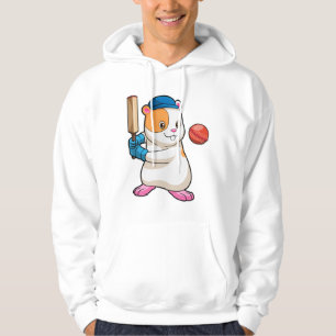 Hamster at Cricket with Cricket bat & Cap Hoodie