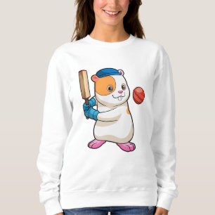 Hamster at Cricket with Cricket bat & Cap Sweatshirt