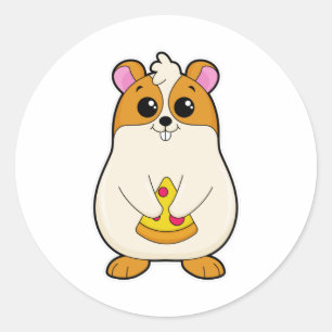 Hamster at Eating of Pizza Classic Round Sticker
