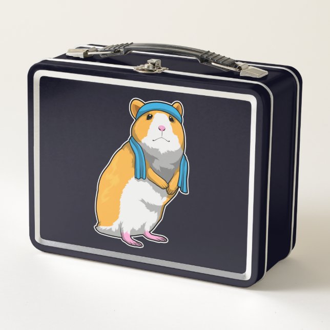 Hamster at Fitness with Towel Metal Lunch Box (Front)