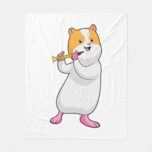Hamster at Music with Flute Fleece Blanket