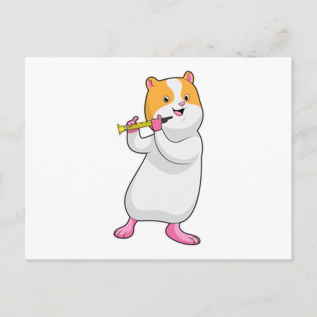 Hamster at Music with Flute Postcard (Front)