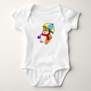 Hamster at Rain with Umbrella Baby Bodysuit
