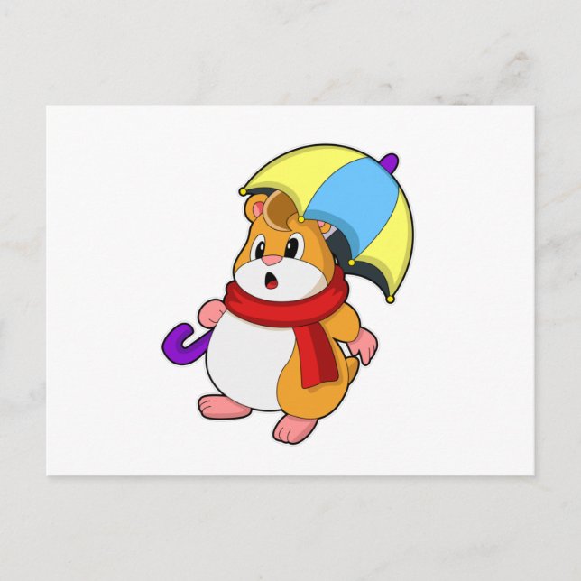 Hamster at Rain with Umbrella Postcard (Front)