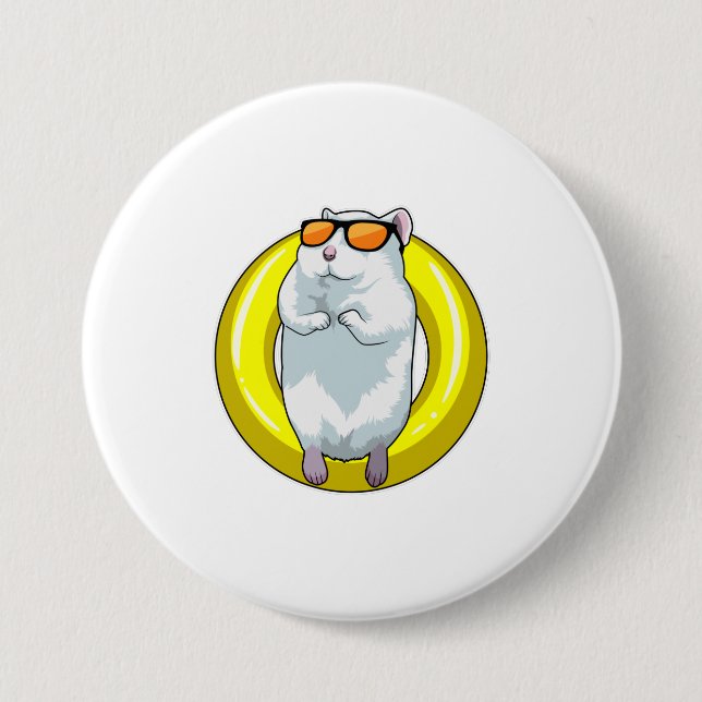 Hamster at Swimming with Swim ring 3 Inch Round Button (Front)