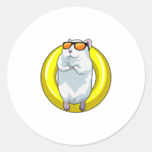Hamster at Swimming with Swim ring Classic Round Sticker