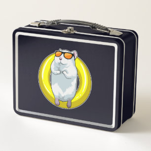 Hamster at Swimming with Swim ring Metal Lunch Box