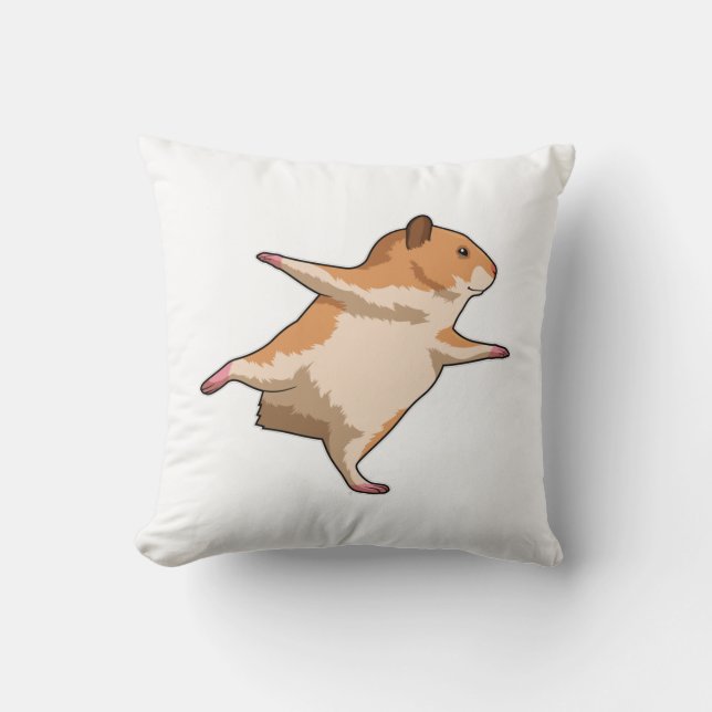 Hamster at Yoga Stretching Legs Throw Pillow (Front)