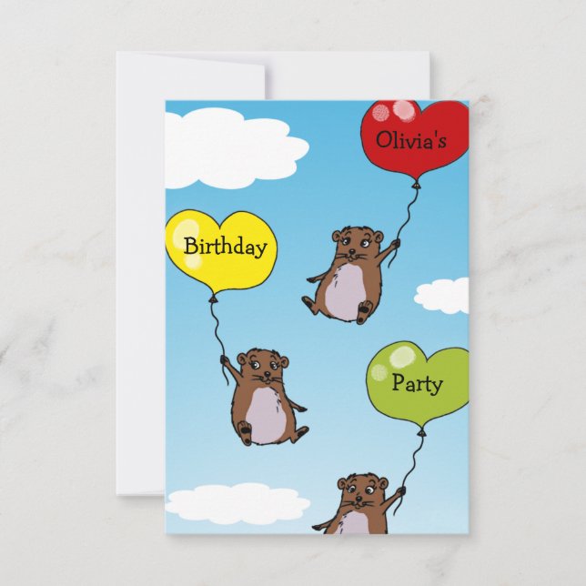 Hamster balloons, birthday party personalized invitation (Front)