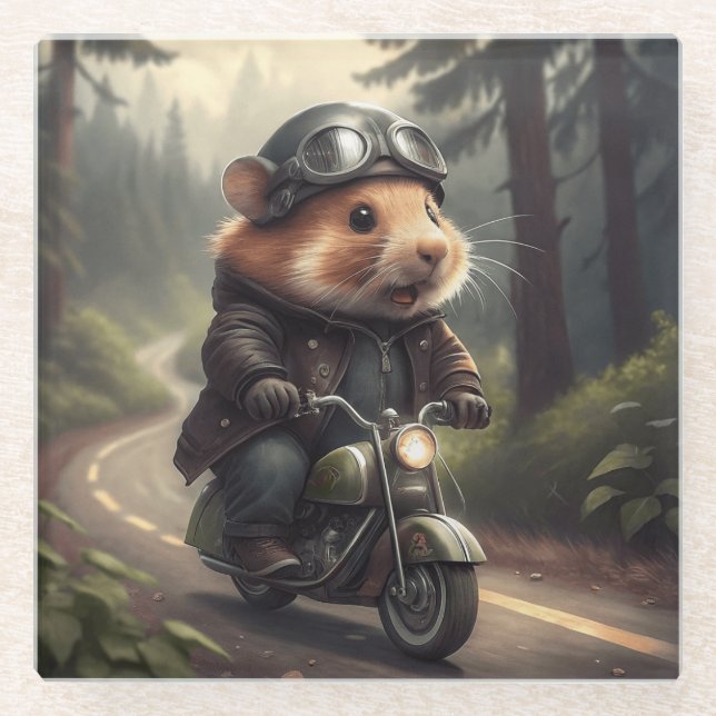 Hamster Biker Glass Coaster (Front)