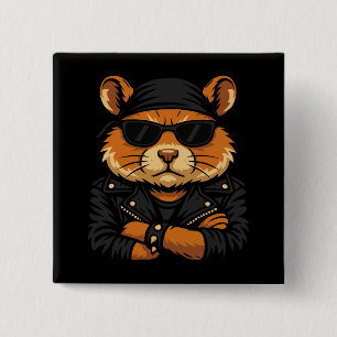 Hamster Biker Rider Leather Jacket Attitude 2 Inch Square Button