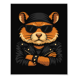 Hamster Biker Rider Leather Jacket Attitude Photo Print