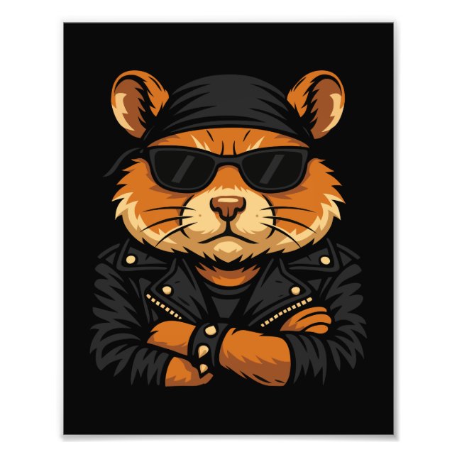 Hamster Biker Rider Leather Jacket Attitude Photo Print (Front)