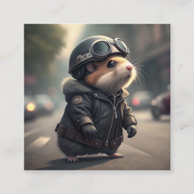Hamster Biker Square Business Card (Front)