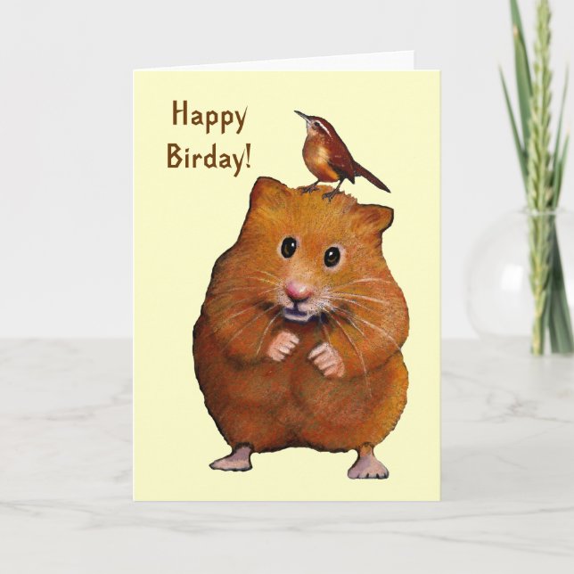 Hamster & Bird: Happy Bird Day, Birthday Card (Front)
