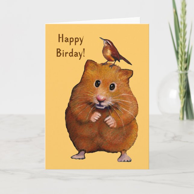Hamster & Bird: Happy Bird Day, Birthday Card (Front)