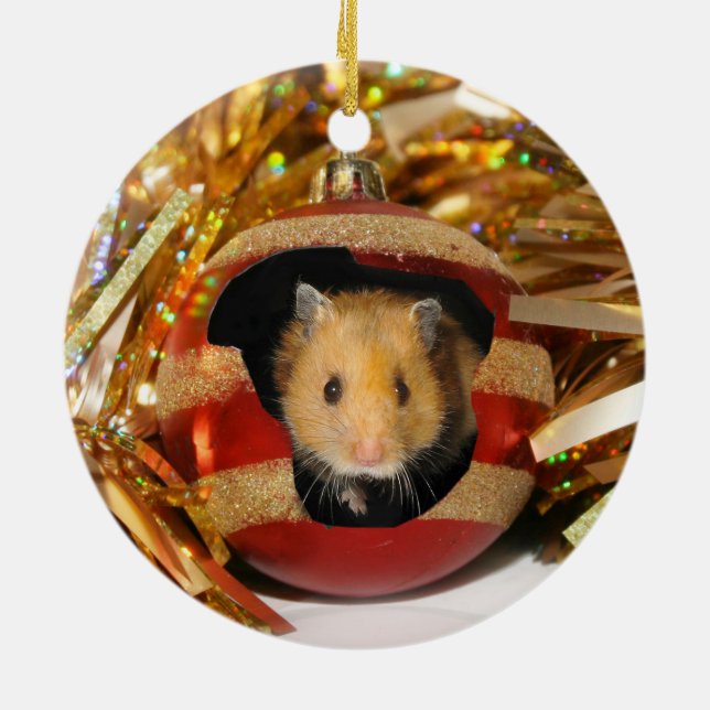 Hamster Christmas Ceramic Ornament (Back)